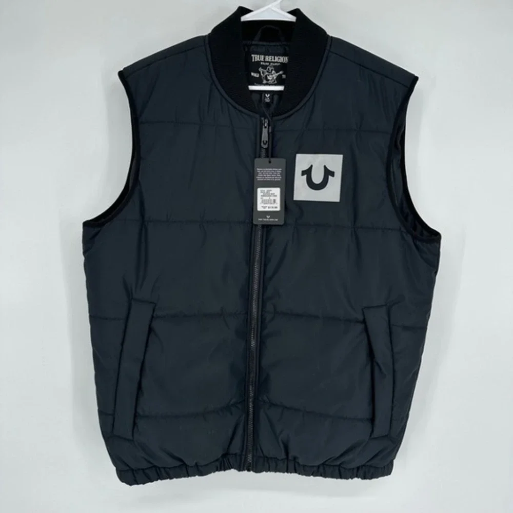 True Religion Mens Puffer Vest Onyx Black Horseshoe Logo 105320 Size‎ L NWT $179
